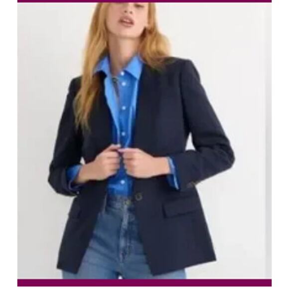 J. CREW Navy Willa Italian City Wool Stretch Blazer 1 Button Women's 8P Petite - Picture 1 of 12